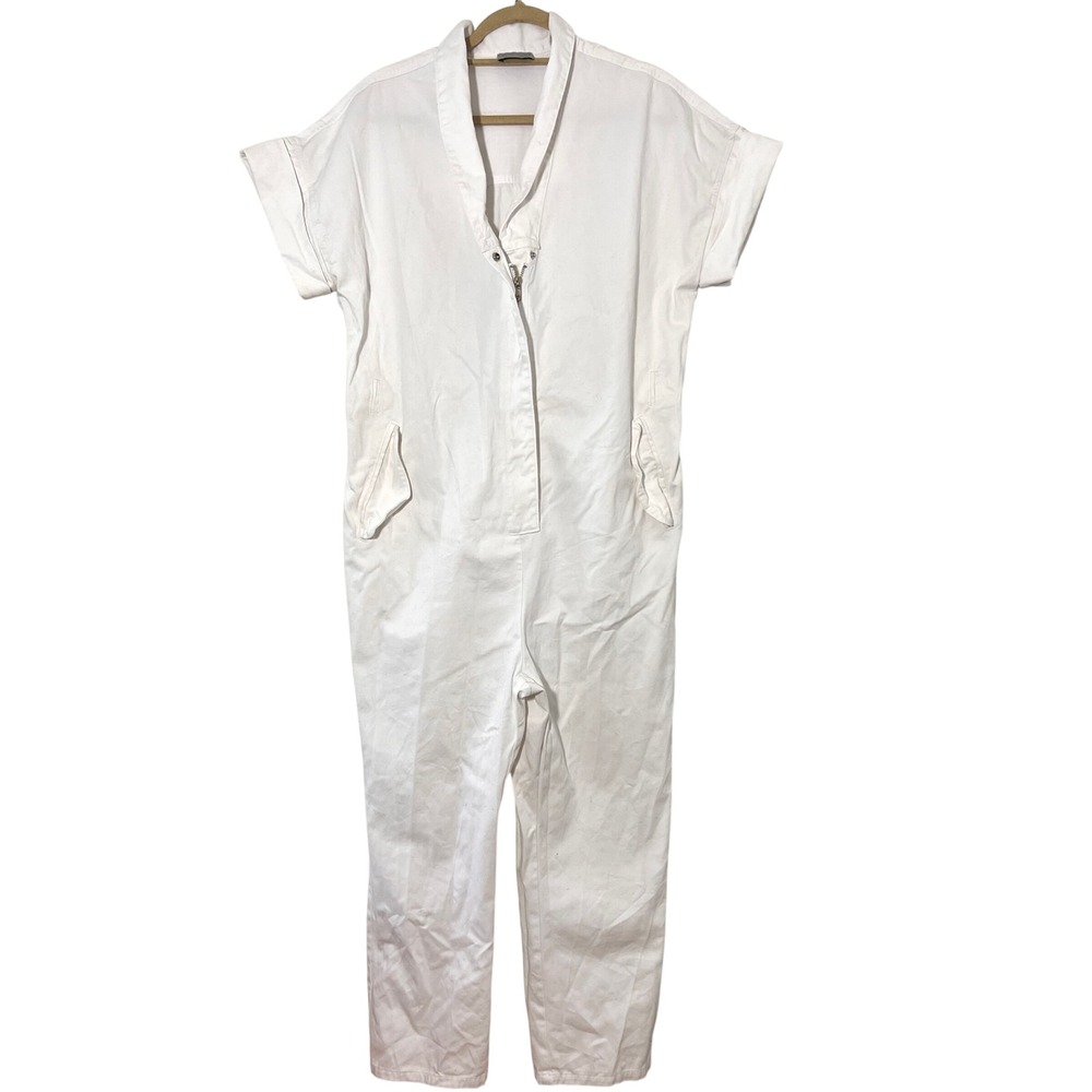 Rachel Comey Workwear Coverall Jumpsuit White Denim Utility‎ Oversize Pockets 8